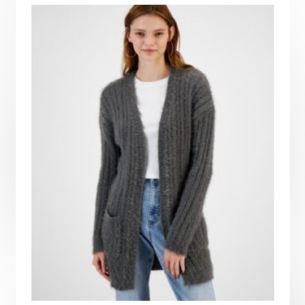 Hippie Rose Juniors' Eyelash-Texture Open-Front Cardigan